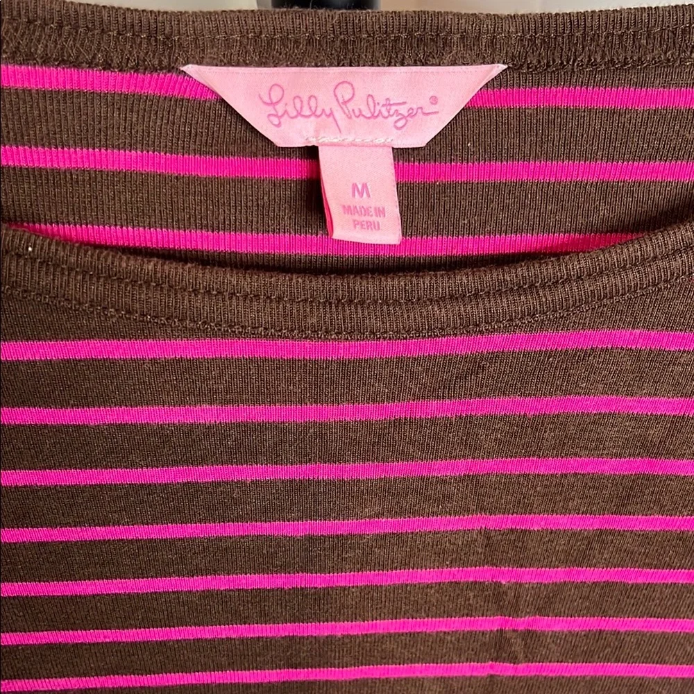 Lilly Pulitzer Pink and Brown 3/4 Sleeve Blouse - Picture 2 of 7